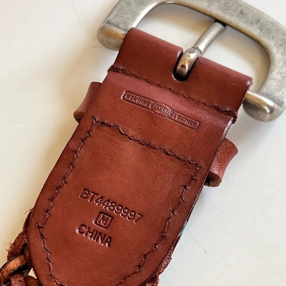 Fossil Genuine Leather Woven Braided Brown Turquoise Red Belt Casual Western